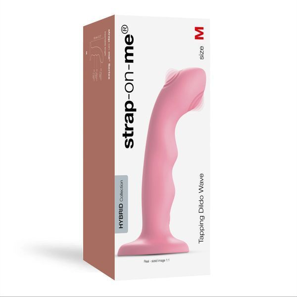 Насадка для страпона с двойной точечной пульсацией Strap-On-Me TAPPING DILDO WAVE &ndash; CORAL PINK, М SO9622 фото