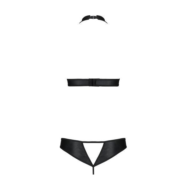 Комплект, открытый топ и трусики из эко-кожи с люверсами Passion MALWIA SET with Open Bra S/M, black SO5769 фото