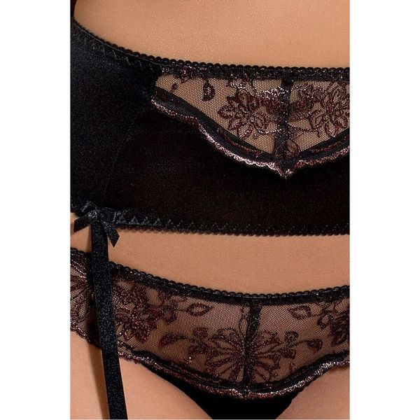 Комплект белья Passion Exclusive BRIDA SET OpenBra S/M, black, трусики-танга, пояс, открытый лиф PS22723 фото