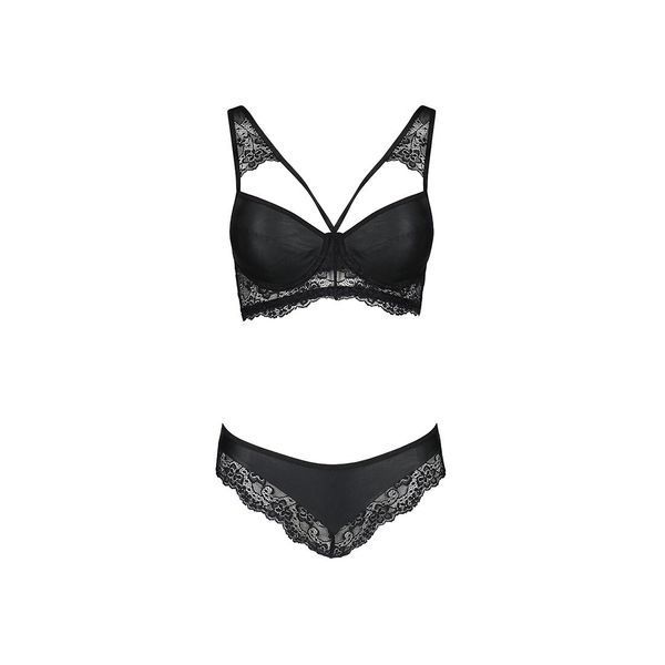 Комплект из эко-кожи с кружевом Passion LOONA SET L/XL, black, бра и трусики SO5361 фото