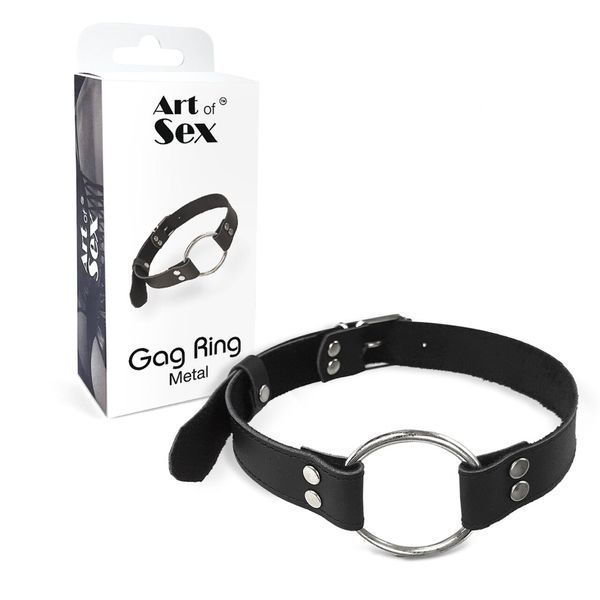 Кляп металлическое кольцо на ремнях Art of Sex &ndash; Gag Ring Metal, черный, натуральная кожа SO6790 фото