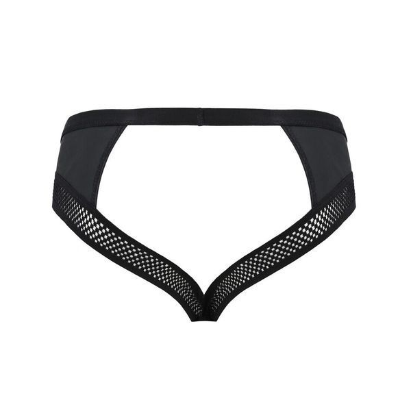 Мужские трусы с цепочкой Passion 030 SLIP TOM S/M Black, экокожа, открытые ягодицы SO7562 фото