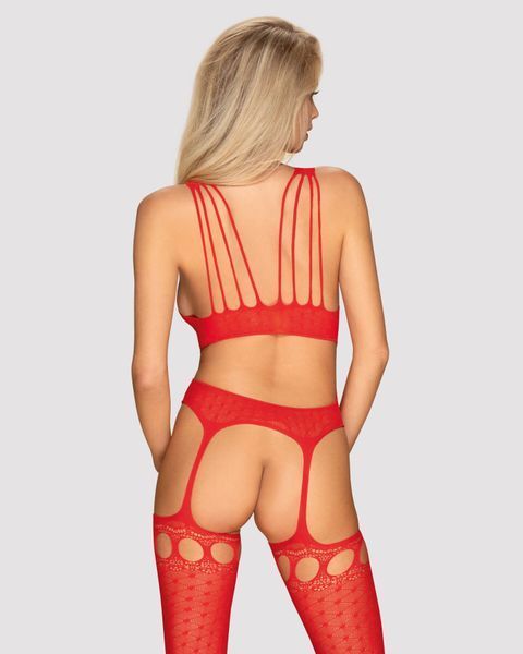 Бодистокинг Obsessive Bodystocking G313 S/M/L red, шнуровка, геометрический декор SO7238 фото