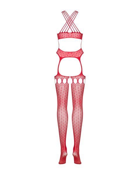 Бодистокинг Obsessive Bodystocking G313 S/M/L red, шнуровка, геометрический декор SO7238 фото
