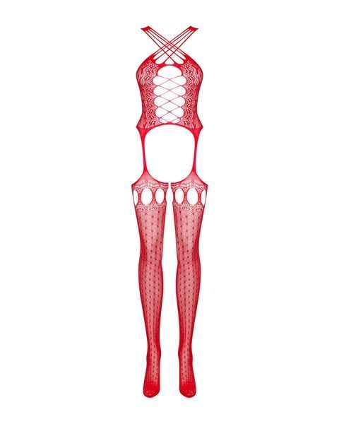 Бодистокинг Obsessive Bodystocking G313 S/M/L red, шнуровка, геометрический декор SO7238 фото