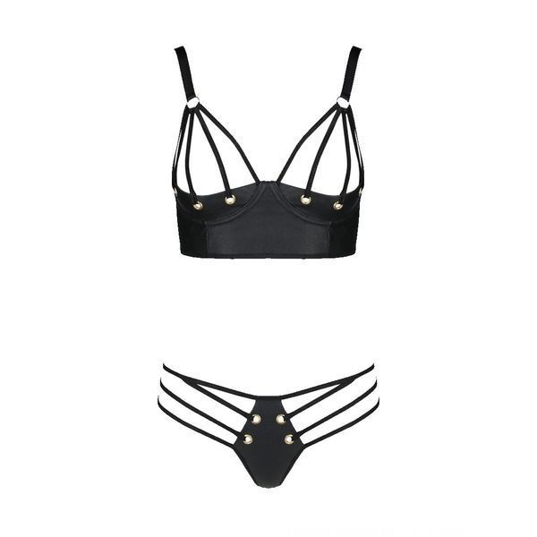 Комплект з екошкіри Passion MALWIA BIKINI 4XL/5XL black, з люверсами та ремінцями, бра, трусики SO7096 фото