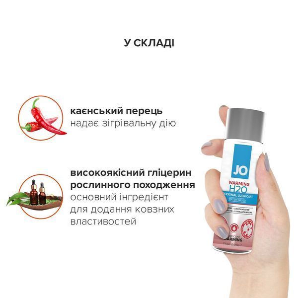 Согревающая смазка на водной основе JO H2O WARMING (60 мл) с экстрактом перечной мяты SO1664 фото