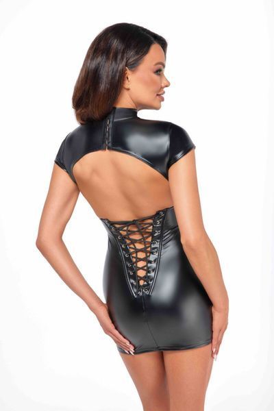 Платье Noir Handmade F309 Fantasy, S, black, мини, под латекс, короткий рукав, шнуровка сзади SX0291 фото