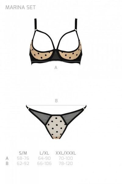 Эротический комплект Passion MARINA SET WITH OPEN BRA, S/M, beige, открытые чашки SO9733 фото