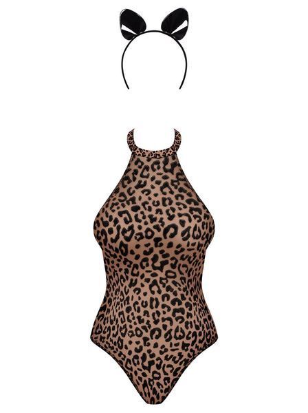 Эротический костюм леопарда Obsessive Leocatia teddy L/XL, боди, обруч с ушками SO7713 фото