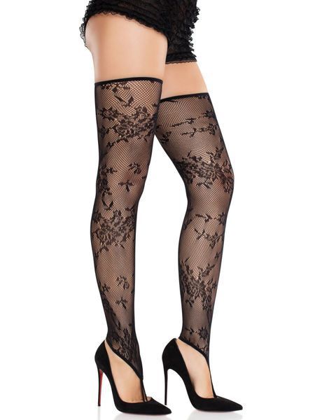 Чулки Leg Avenue Floral Net Toe Loop Footless Thigh Highs One Size SX2763 фото