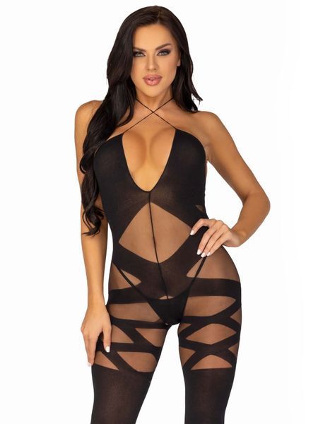 Бодистокинг Leg Avenue Illusion halter bodystocking One size Black, доступ SO8619 фото