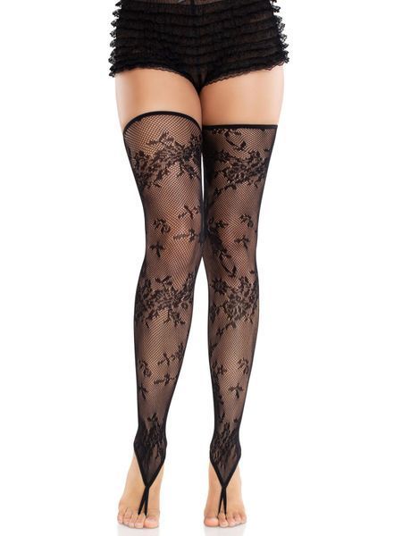 Чулки Leg Avenue Floral Net Toe Loop Footless Thigh Highs One Size SX2763 фото