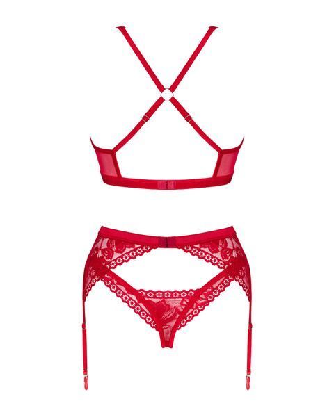 Комплект белья Obsessive Lacelove cupless 3pcs set XS/S Red, бюстгальтер, стринги, пояс для чулок SO8655 фото