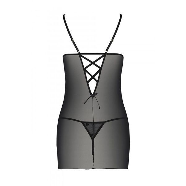 Сорочка с вырезами на груди, стринги Passion LOVELIA CHEMISE L/XL, black SO4759 фото