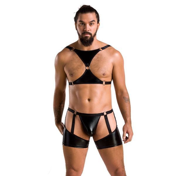 Комплект еротичної чоловічої білизни Passion 047 SET JOHN XXL/XXXL Black, труси, портупея SO7614 фото