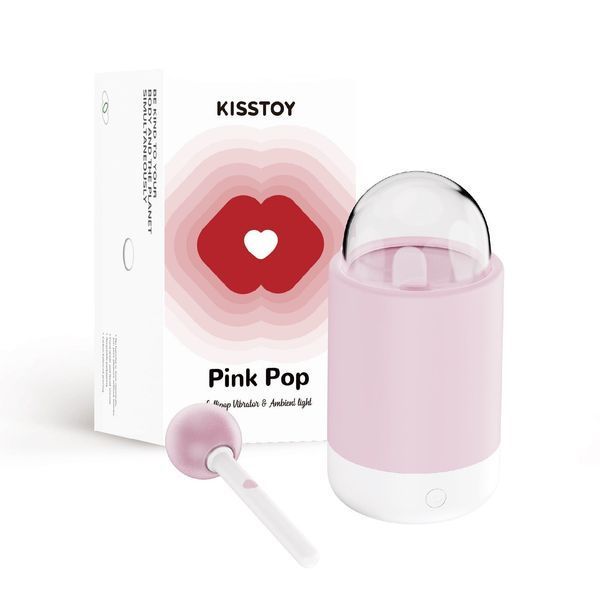 Вібратор-цукерка на паличці KISSTOY Pink Pop, зарядний кейс-нічник, 10 режимів вібрації SO9989 фото