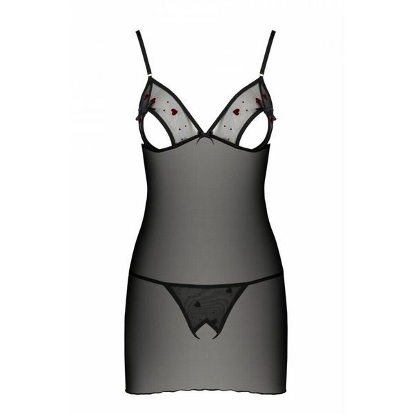 Сорочка с вырезами на груди, стринги Passion LOVELIA CHEMISE L/XL, black SO4759 фото