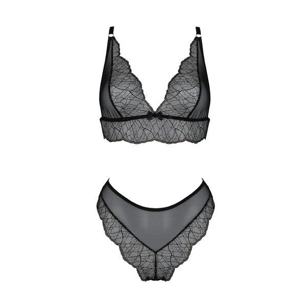 Комплект белья Passion AMBERLY SET 6XL/7XL black, лиф, трусики бразилиана, люрексовая нить SO7056 фото