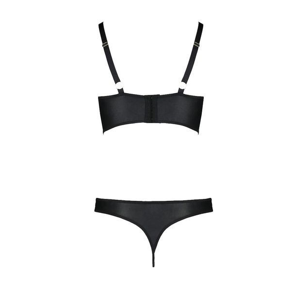 Комплект з екошкіри Passion MALWIA BIKINI 6XL/7XL black, з люверсами та ремінцями, бра, трусики SO7097 фото