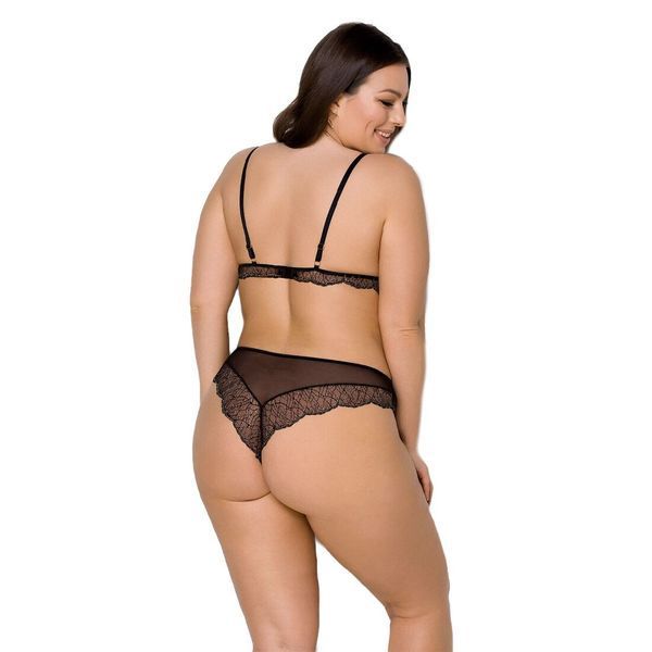 Комплект белья Passion AMBERLY SET 6XL/7XL black, лиф, трусики бразилиана, люрексовая нить SO7056 фото
