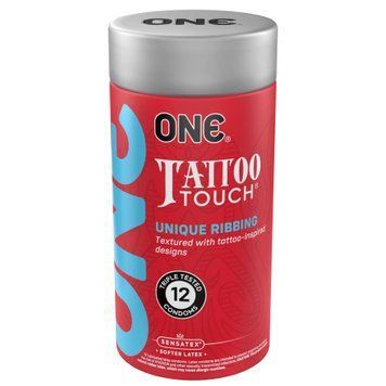Презервативы ONE Tattoo Touch, 12 шт, рельеф в виде тату, 3 разновидности, подарочная упаковка-тубус SX0790 фото