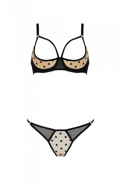 Еротичний комплект Passion MARINA SET WITH OPEN BRA, XXL/XXXL, beige, відкриті чашки SO9734 фото