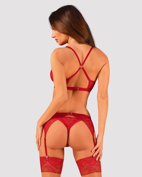 Комплект белья Obsessive Lacelove cupless 3-pcs set M/L Red, бюстгальтер, стринги, пояс для чулок SO8656 фото