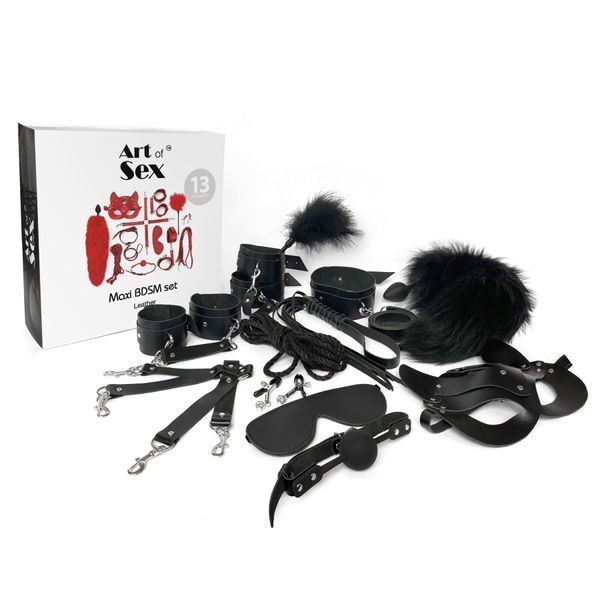 Набір BDSM Art Of Sex &ndash; Maxi BDSM Set Leather, 13 предметів, чорний, натуральна шкіра SO7139 фото