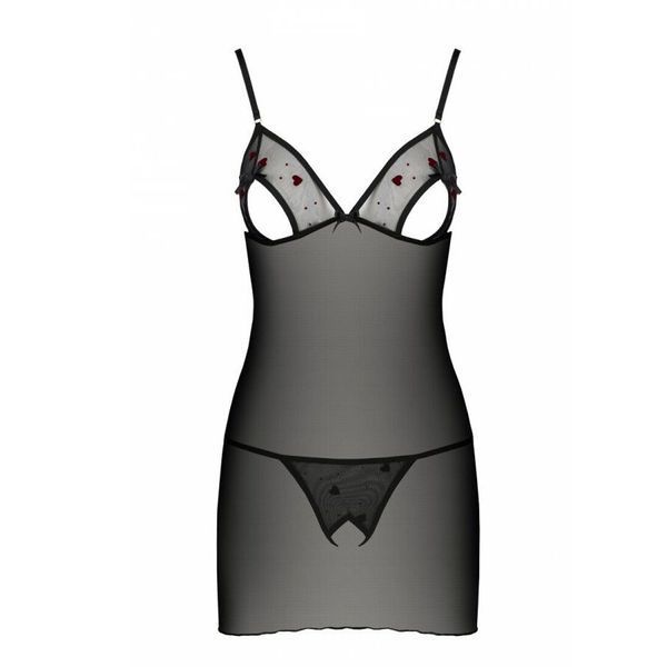 Сорочка с вырезами на груди, стринги Passion LOVELIA CHEMISE S/M, black SO4760 фото