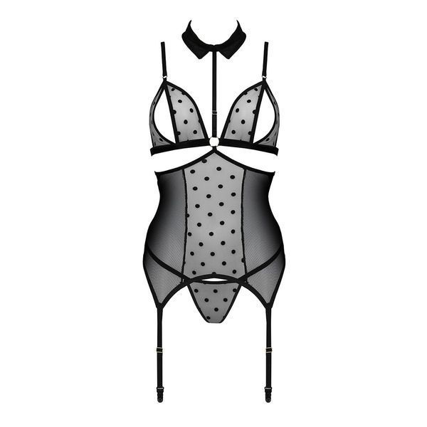 Корсет с открытой грудью Passion DOMINICA CORSET XXL/XXXL black, пажи для чулок, стринги SO8435 фото