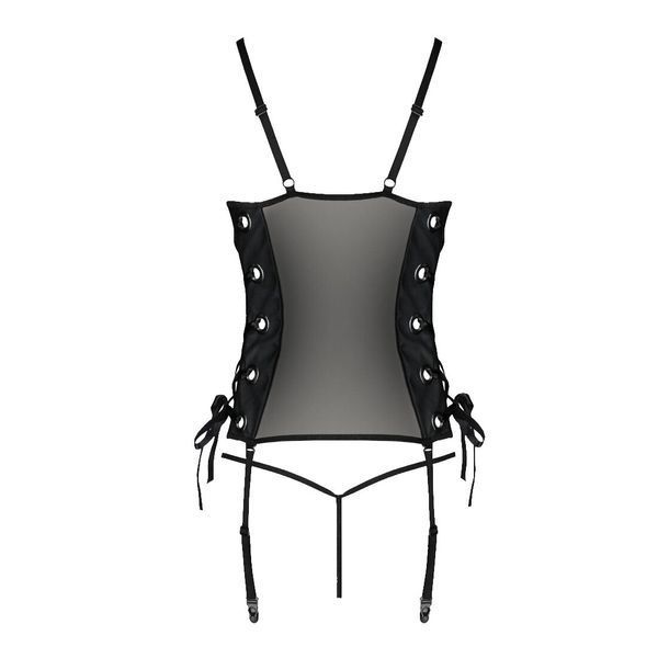 Сітчастий корсет з екошкіри Passion MALWIA CORSET 4XL/5XL black, з люверсами та знімними пажами SO7098 фото