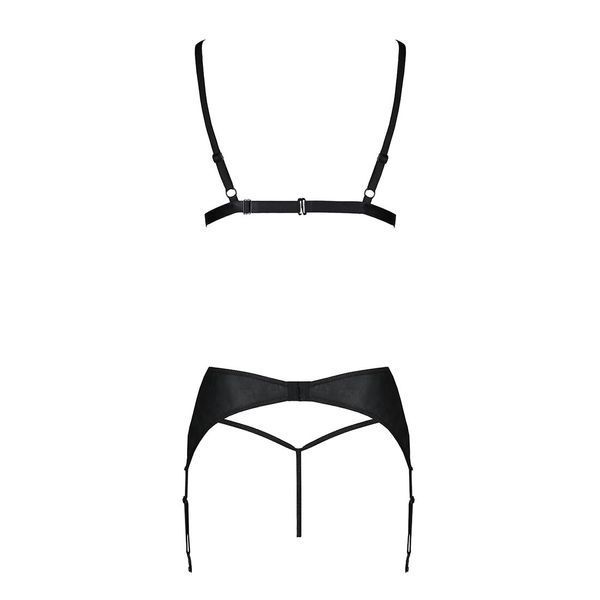 Комплект из эко-кожи Passion MILEY SET S/M, black, трусики, бюстгальтер, пояс для чулок SO5772 фото
