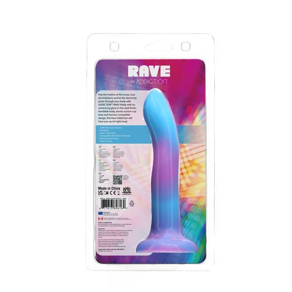 Фалоімітатор, що світиться в темряві, ADDICTION Rave 8&Prime; Glow in the Dark Dildo Blue Purple, 20,3 см SO6851 фото
