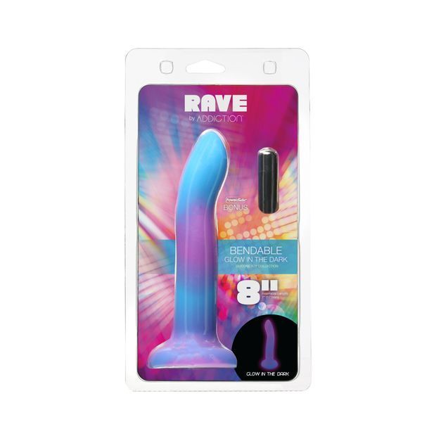Фалоімітатор, що світиться в темряві, ADDICTION Rave 8&Prime; Glow in the Dark Dildo Blue Purple, 20,3 см SO6851 фото