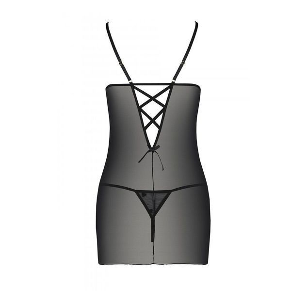Сорочка с вырезами на груди, стринги Passion LOVELIA CHEMISE S/M, black SO4760 фото