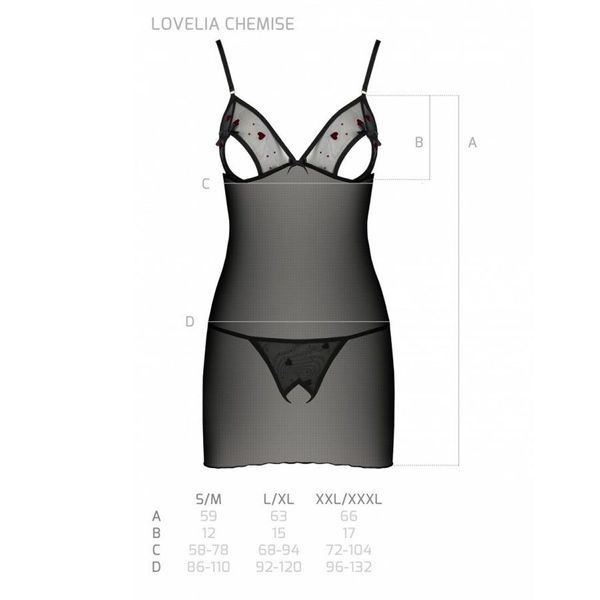 Сорочка с вырезами на груди, стринги Passion LOVELIA CHEMISE S/M, black SO4760 фото