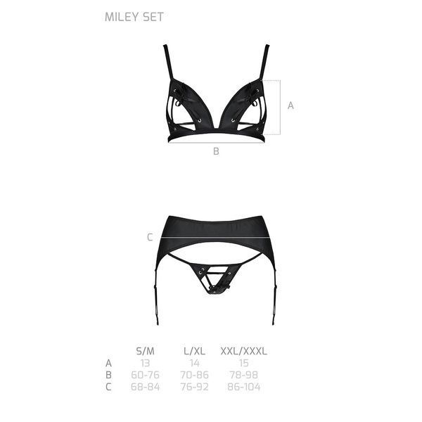 Комплект из эко-кожи Passion MILEY SET S/M, black, трусики, бюстгальтер, пояс для чулок SO5772 фото