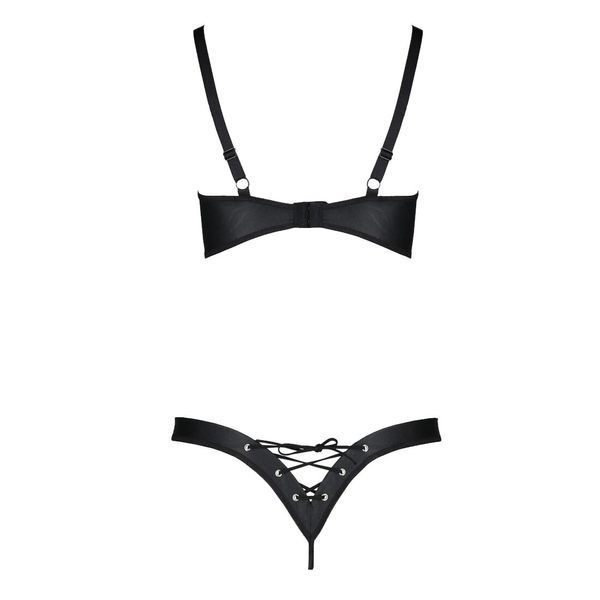 Комплект из экокожи Passion CELINE BIKINI 4XL/5XL black, открытый бра, стринги со шнуровкой SO7057 фото