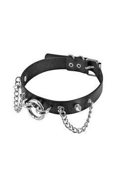 Ошейник цепочками, шипами и кольцом Fetish Tentation Choker Rings and Chains, экокожа SO2237 фото