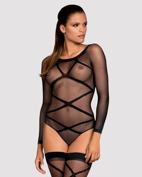Бодистокинг Obsessive Bodystocking G320 S/M/L, чулки, боди, декор в виде линий SO7241 фото
