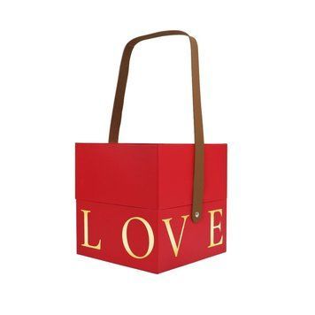 Подарункова коробка з ручкою LOVE червона, L &ndash; 18,5х18,5х19 см SO5467 фото