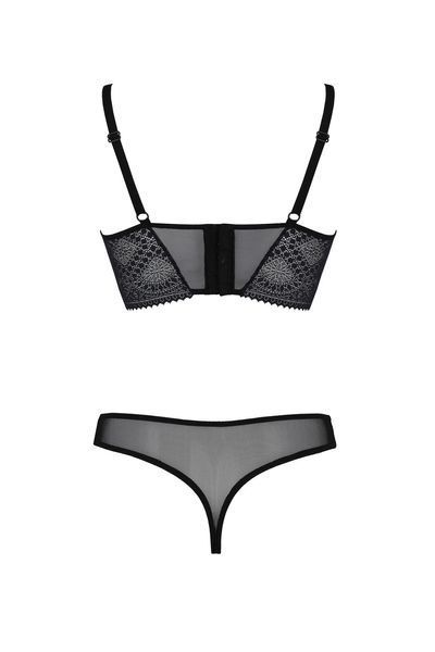Комплект Passion DROSERA SET black, L/XL, сетка+кружево, бюстье и трусики танга SX0479 фото