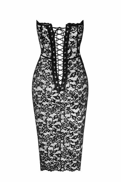 Сукня Noir Handmade F301 Catalyst, S, black, міді, мереживо, відкриті плечі, шнурівка на спині SX0243 фото