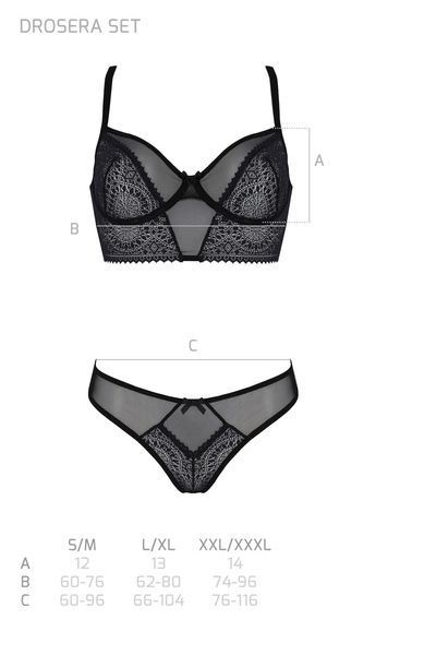 Комплект Passion DROSERA SET black, L/XL, сетка+кружево, бюстье и трусики танга SX0479 фото