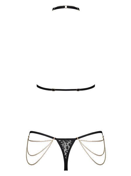 Комплект із ланцюжками Obsessive Pantheria 2-pcs set black L/XL, бюстгальтер, трусики SO7876 фото