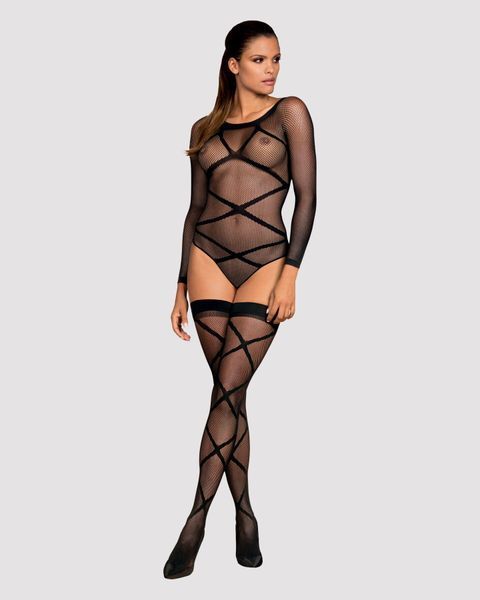 Бодистокинг Obsessive Bodystocking G320 S/M/L, чулки, боди, декор в виде линий SO7241 фото
