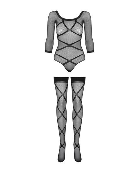 Бодистокинг Obsessive Bodystocking G320 S/M/L, чулки, боди, декор в виде линий SO7241 фото