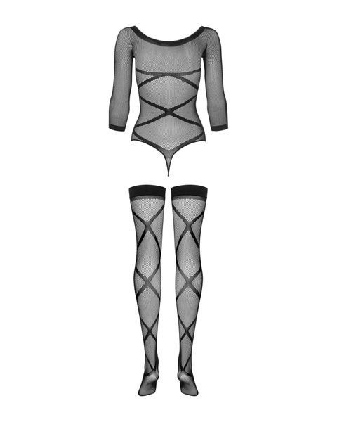 Бодистокинг Obsessive Bodystocking G320 S/M/L, чулки, боди, декор в виде линий SO7241 фото