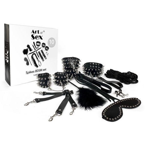 BDSM-набор Art of Sex &ndash; Spikes BDSM Set Leather, 10 предметов, черный, натуральная кожа SO7140 фото